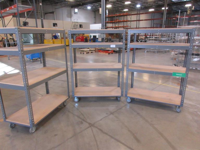Metal Shelves, Heavy Duty with Wood Tops, Portable - 48" x 24" x 68"- Auction Item