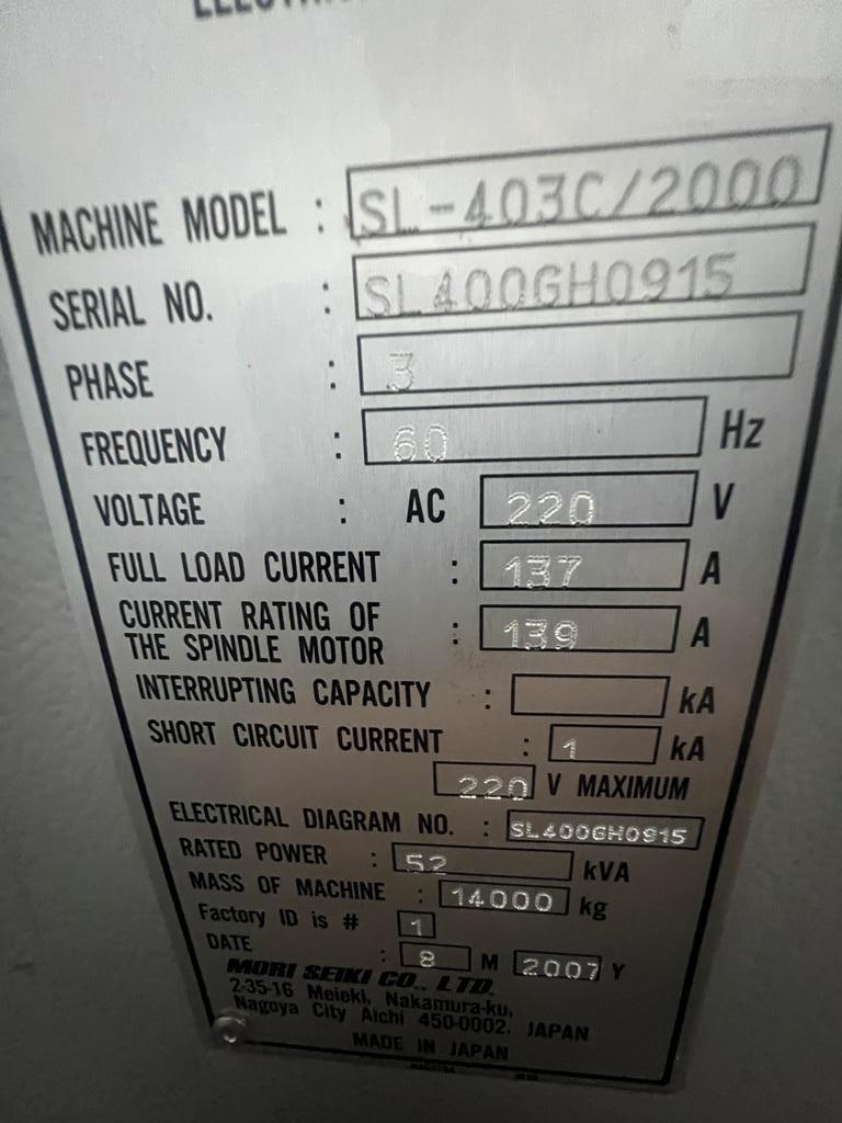 MORI SEIKI SL-403C/2000 CNC TURNING CENTER WITH LIVE TOOLING