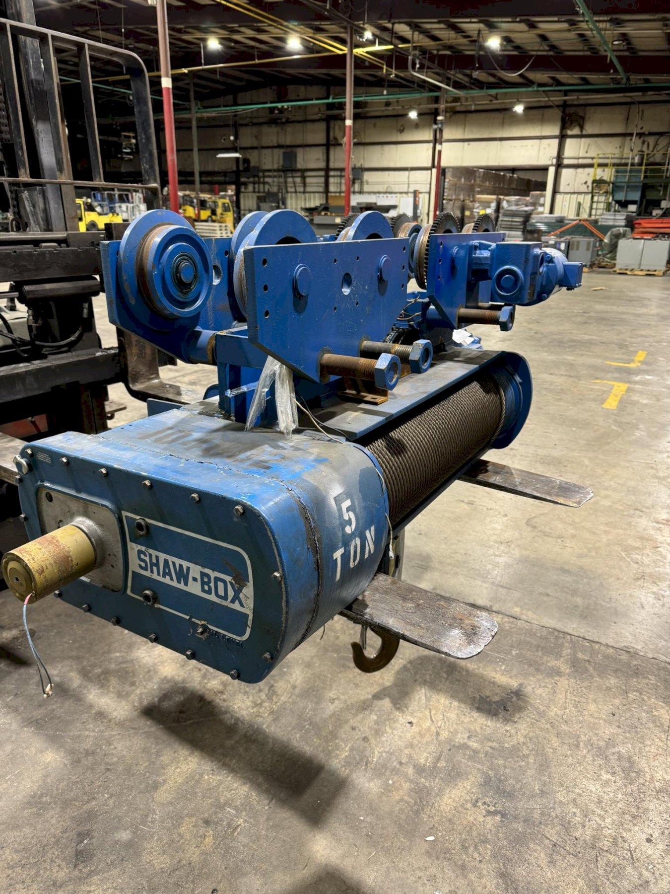 1 - PREOWNED SHAW BOX 5 TON HOIST, MODEL #: 32737222, S/N: K377783