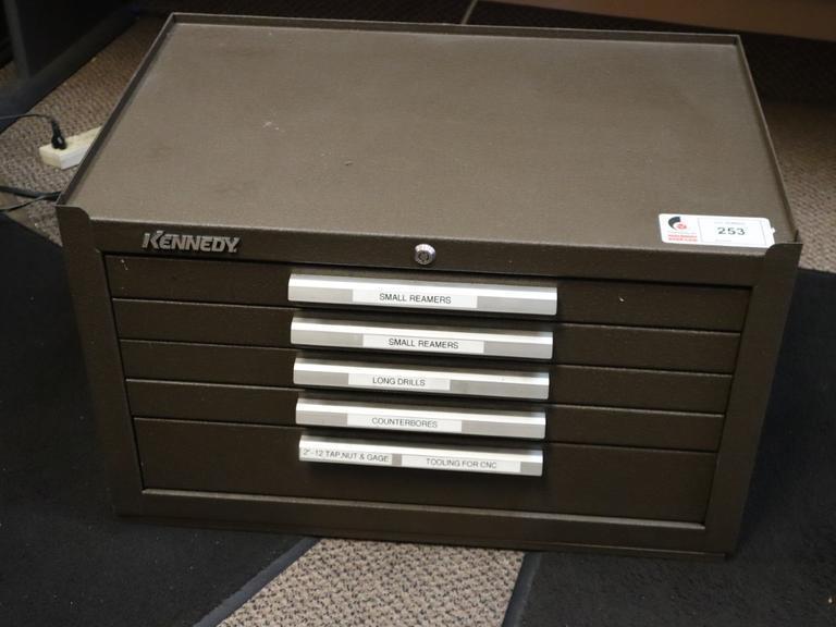 Kennedy Tool Cabinet 5 Drawer with Contents: Reamers, Drills, Counterbores, HSS CUtters- Auction Item