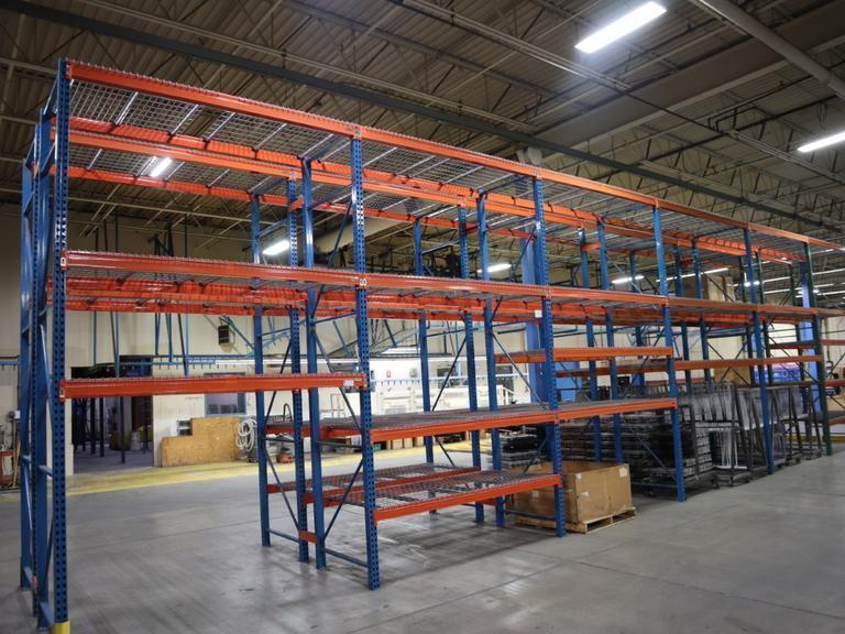 Pallet Racking (2) Bays Back-to-Back: (14) 14'H x 42" Uprights, Teardrop Style, (41) 8' Shelves, Wire Decking - NO CONTENTS- Auction Item