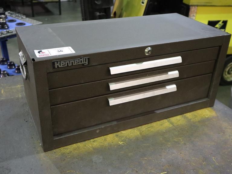 Kennedy Tool Cabinet (3) Drawer with Contents: Lathe Turning Cutters and more.- Auction Item