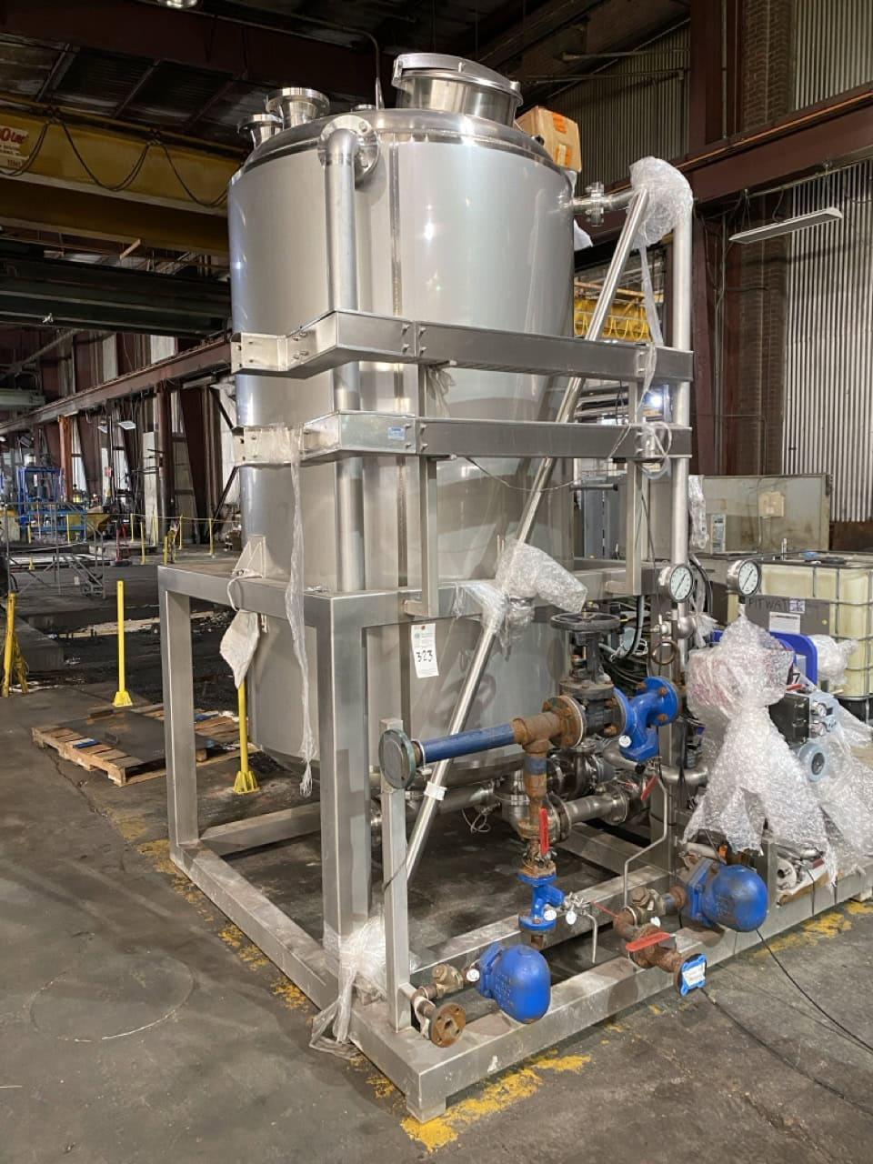 800 Gallon Stainless Steel CIP Tank Skid- Straight Side Height 88″  Diameter 52″