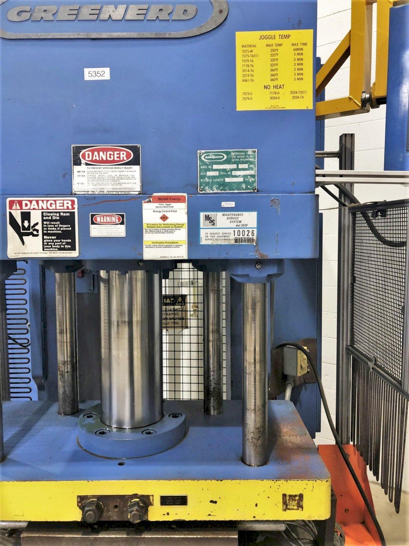 100 TON GREENERD MODEL HCA-100-60L12 JOGGLE C-FRAME HYDRAULIC PRESS
