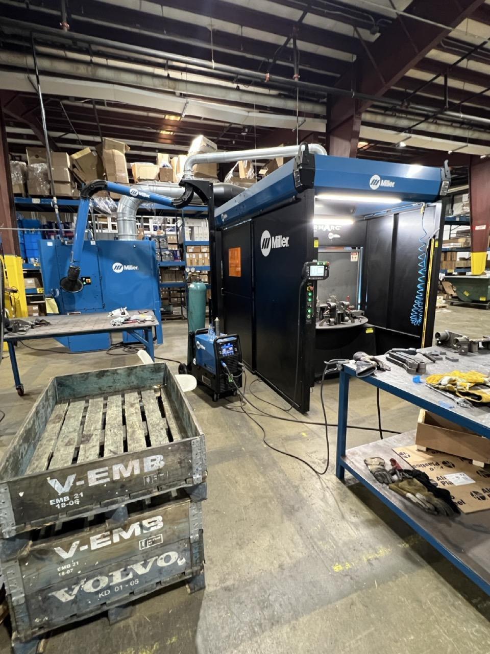 Miller PerformArc PA350S 6-Axis Robotic Welding Cell, 2020 – Fume Extractor and Hood Arm, Indexing Rotary, Tregakiss Torch-Reamer-Sprayer