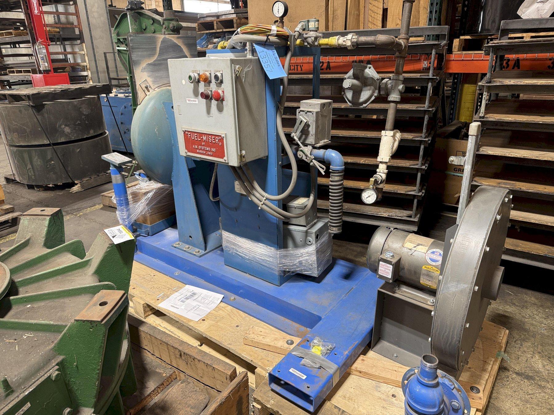 AM Systems model 24-g-150hf fuel mizer ladle preheater s/n 91144-201with controls and gas system with blower, 24" diameter hood