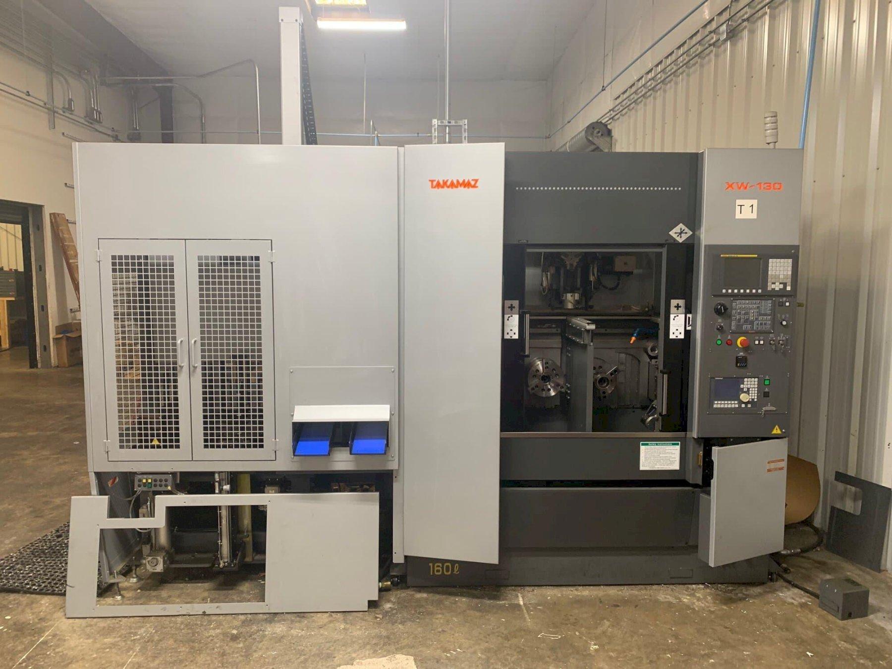 Takamaz XW-130 Twin-Spindle CNC Turning Center, 2016 – GTH150 Gantry Loader, Fanuc 0i-TD & 16-Station Stocker