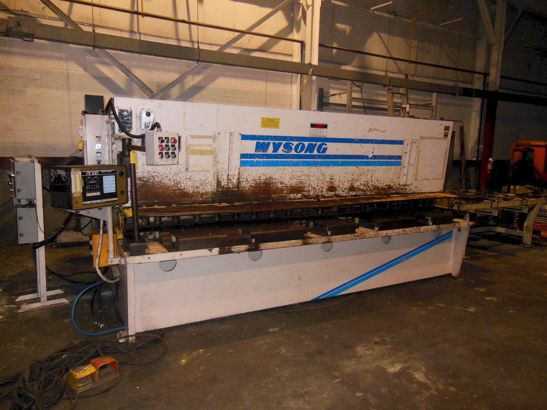 12' X 1/2 " WYSONG MODEL H-5012,HYDRAULIC POWER SQUARING SHEAR, 3 AXIS PROGRAMMABLE BACK GAGE,POWER TABLE, AUTO CONVEYOR STACK