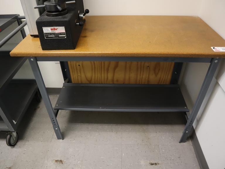 Metal Frame Wood Top Table with Lower Shelf- Auction Item