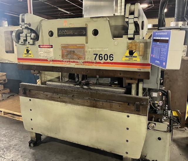 60 Ton x 6′ Accurpress 7606 Hydraulic Press Brake, 1998 – CNC Backgauge, Foot Pedal