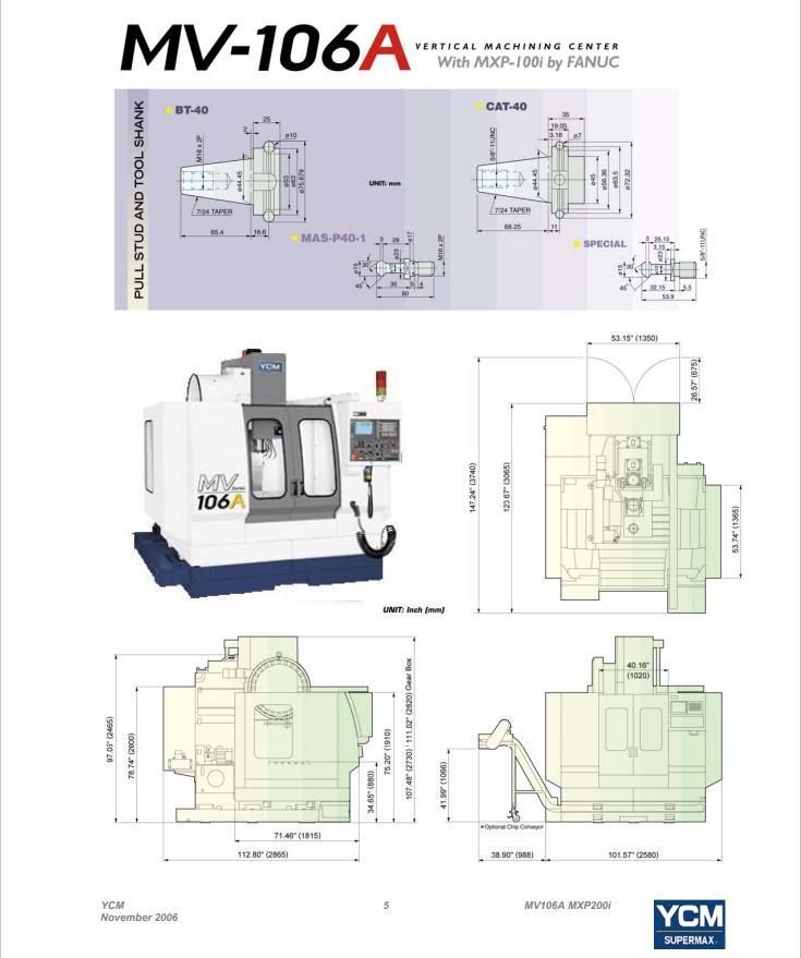 YCM Supermax MV-106A Vertical Machining Center 2008