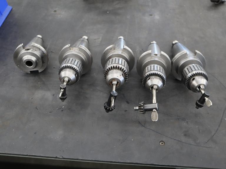 CT50 Taper Tool Holders: (4) w Jacobs Drill Chucks, (1) End Mill Holder, Haas Retention Knobs- Auction Item