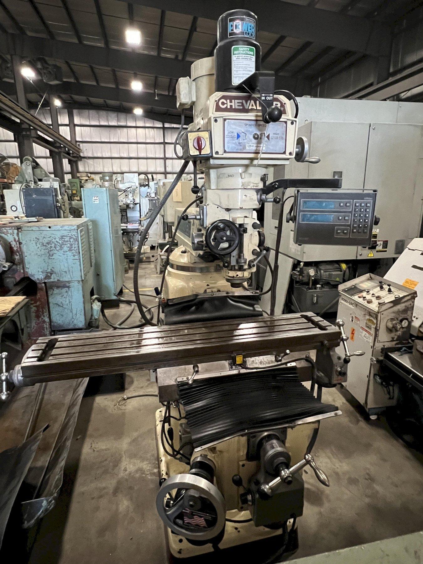CHEVALIER FM-3VKH VERTICAL MILL, 3HP, D.RO., POWERFEEDS, 10 X 50 TABLE, VARY SPEED