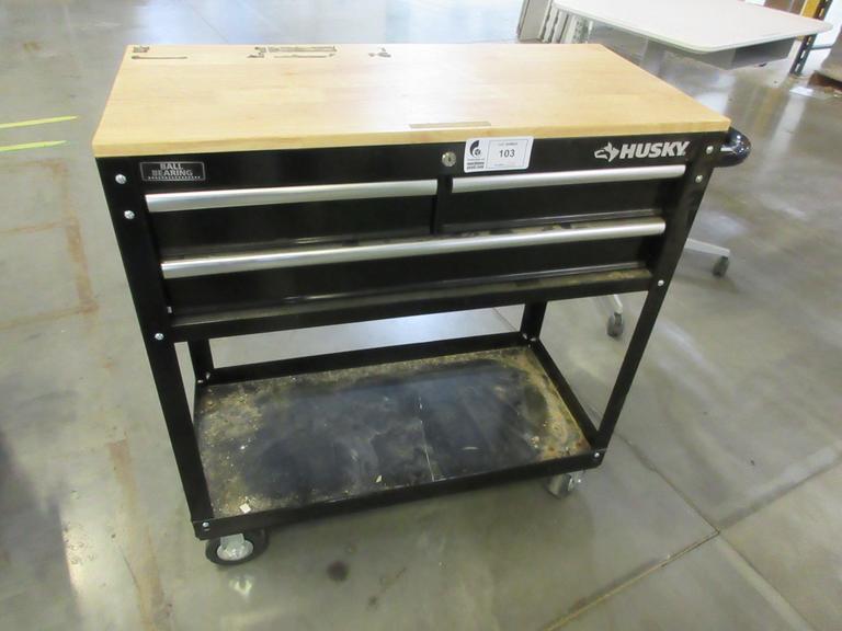 Husky 3-Drawer Rolling Tool Chest with Butcher Block Top- Auction Item