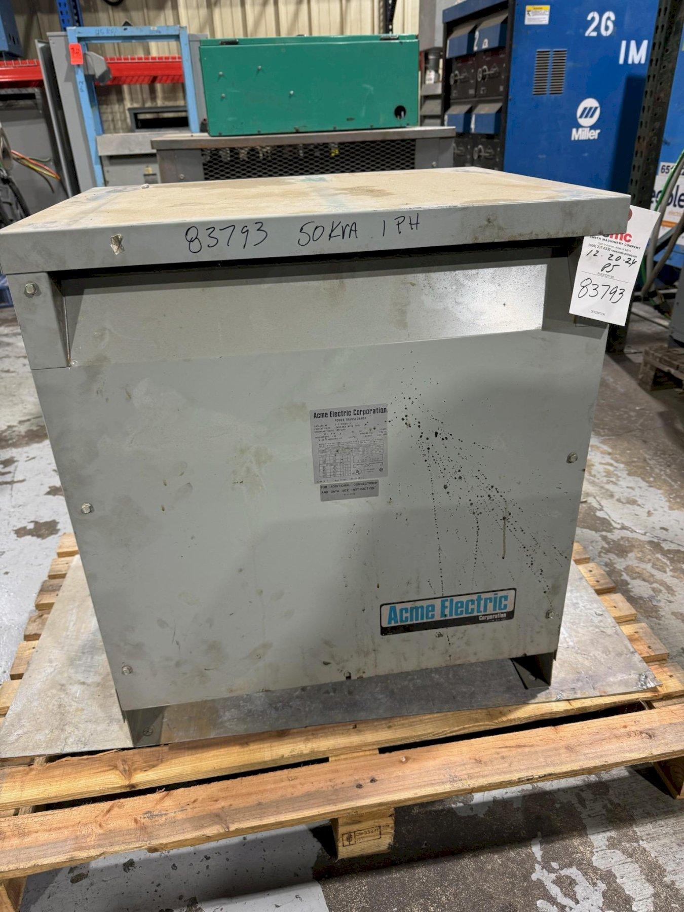 (1) PREOWNED ACME SINGLE PHASE TRANSFORMER, 50 KVA