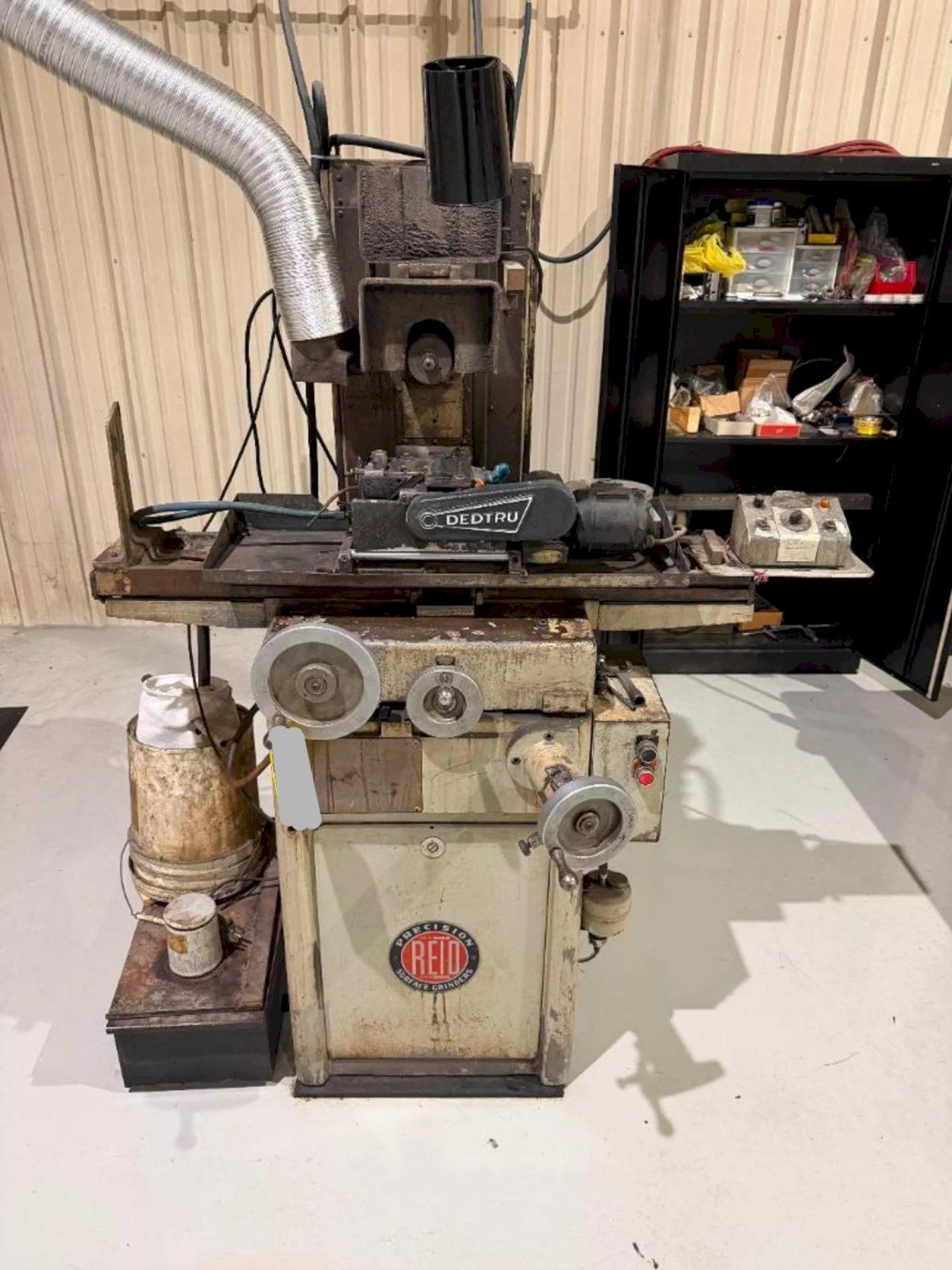 REID SURFACE GRINDER W/ DEDTRU CENTERLESS GRINDING ATTACHMENT. STOCK # 0116626.