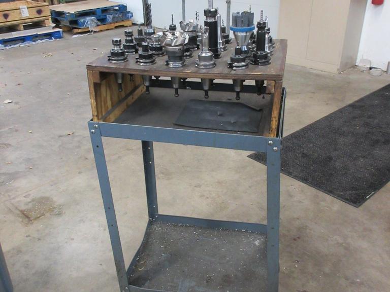 CAT40 Tool Holders (23) with Wooden Rack and Rolling Metal Stand- Auction Item