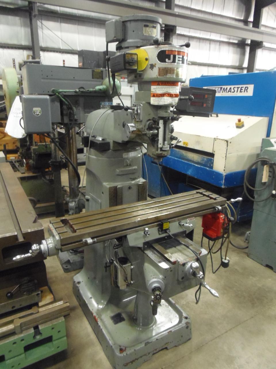 JET VERTICAL MILL MODEL JTM-1, 9" x 42" TABLE, DRO, POWER FEED, 1994