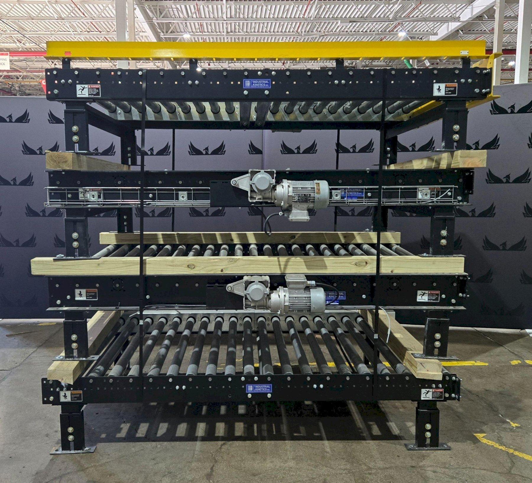 INDUSTRIAL KINETICS 8ft Chain Driven Roller Conveyor, 4ft Width, 20″ Height USED