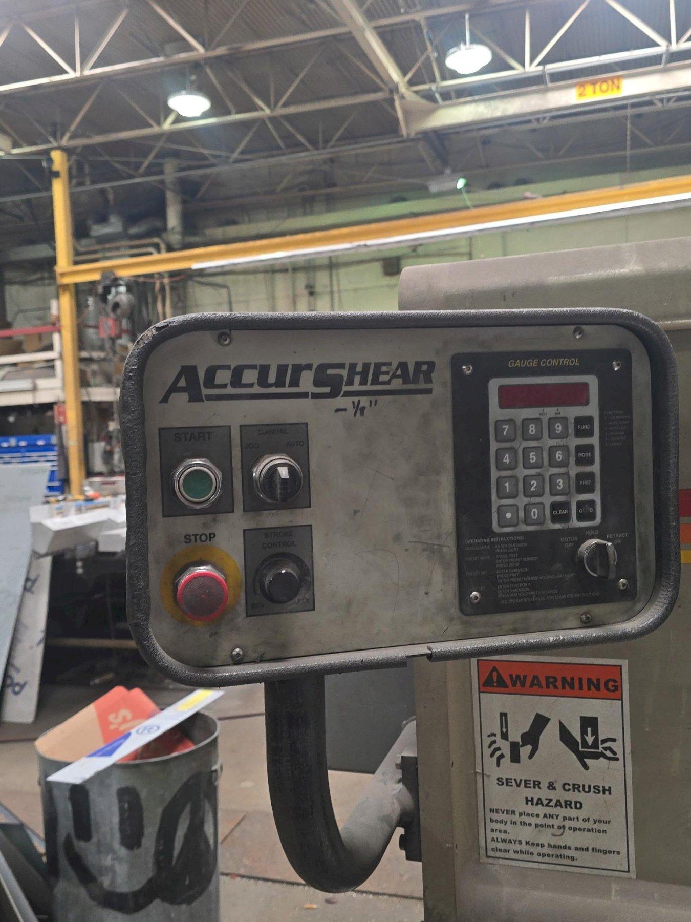 1/4" X 12' ACCURSHEAR 625012 HYDRAULIC POWER SWARING SHEAR W/ PROGRAMMABLE BACK GAUGE