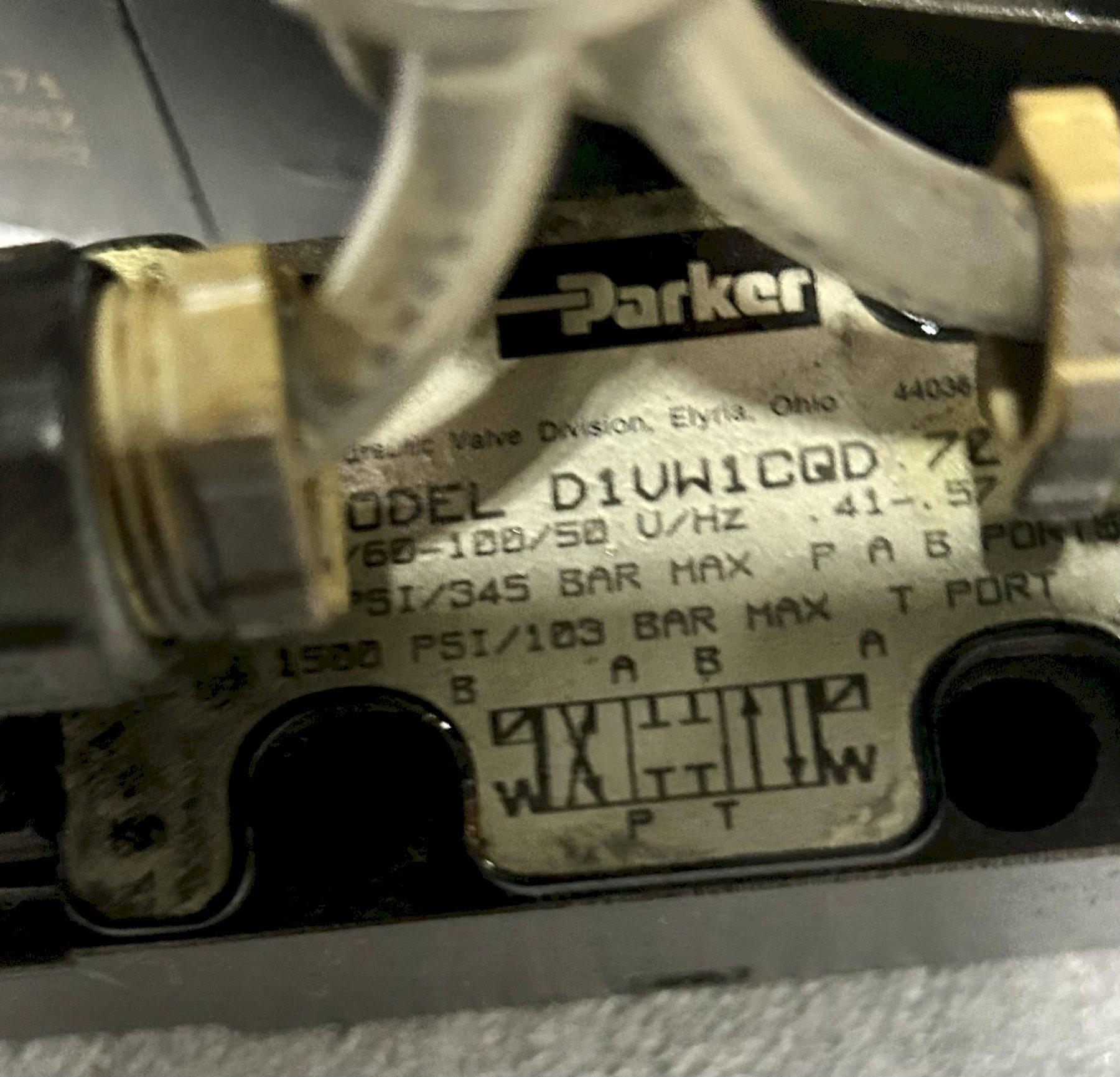 SET OF (2) PARKER DIRECTIONAL CONTROL VALVES, Model D1VW1CQD 70, Double Solenoid, 3-Position, Spring Centered.