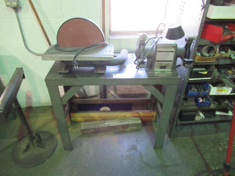 Sanding & Grinding Station with Table Mounted 6" Double End Grinder and 12" Disc Grinder- Auction Item
