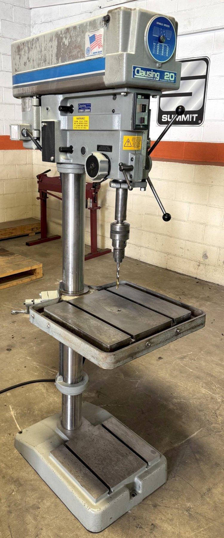 20″ Clausing Single Spindle Drill, 300-2000 RPM,  22″ x 19″ Tbl., 1 HP, 1 Phase