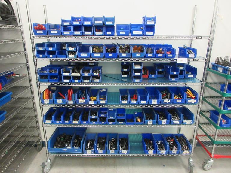 Hand Tools, Large Assortment including Sockets, Driver Head, T-Handle Allen Wrenches and MORE on Uline 6-Shelf 72" x 18" x 78" Metal Wire Rolling Cart- Auction Item