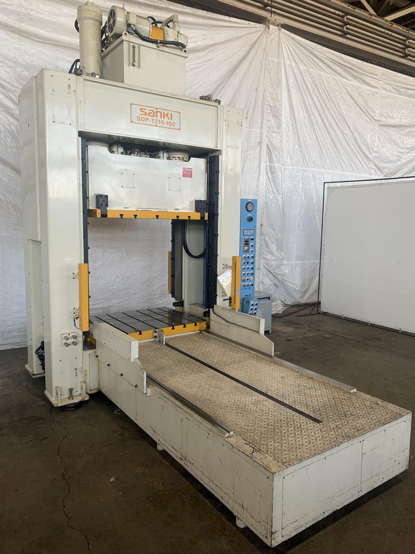 100 TON SANKI SDP-1310-100TD HYDRAULIC REVERSING SPOTTING PRESS. STOCK # 0310623