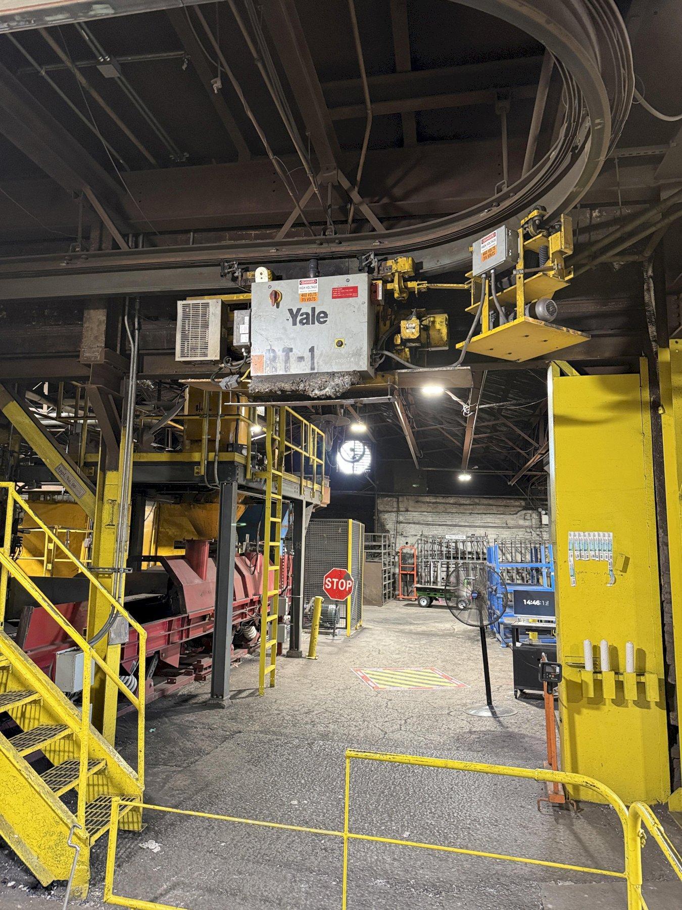 RT-1 Yale 3 ton traveling hot melt ladle delivery hoist with pusher