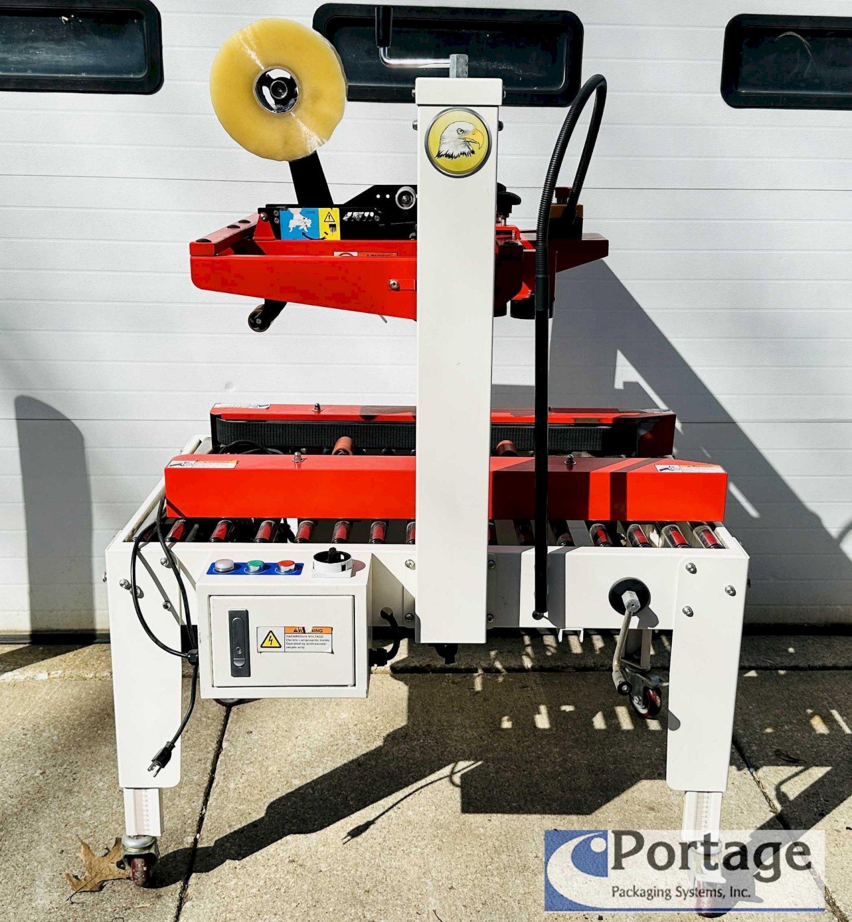 Eagle T100 Carton Sealer  |  Side Driven Belts  |  Top and Bottom 3” Tape Heads  |  Adjustable Carton Sealer