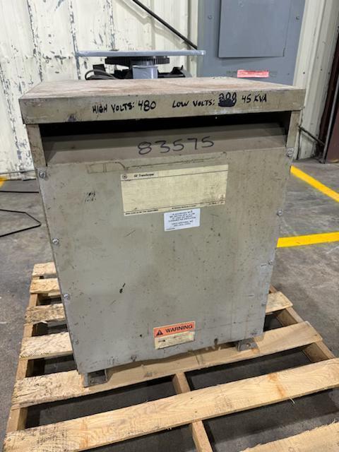 (1) PREOWNED GENERAL ELECTRIC 3 PHASE TRANSFORMER, 45 KVA