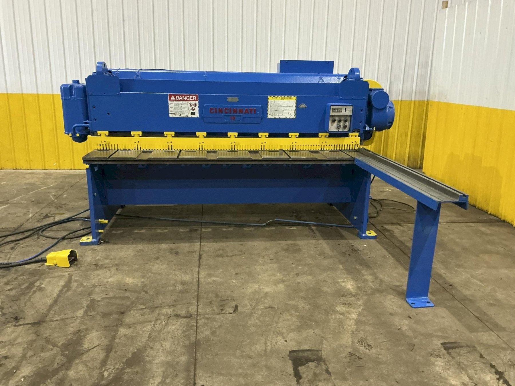 8' X 10 GAUGE CINCINNATI MODEL #1008 MECHANICAL POWER SQUARING SHEAR: STOCK #21094