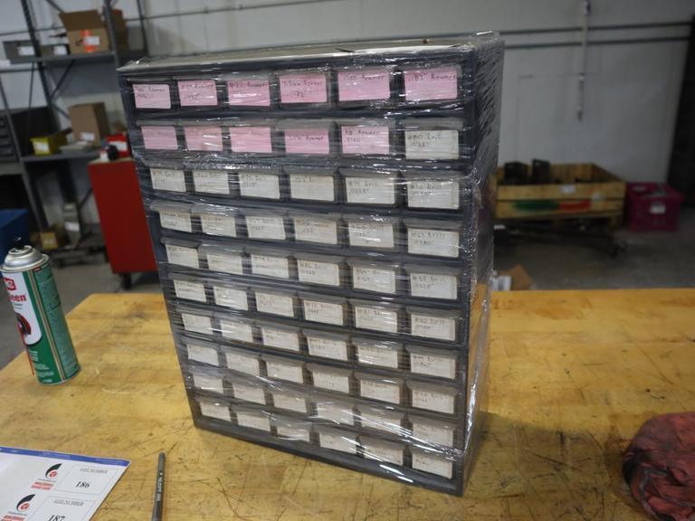 Multi Bin Cabinet with Drills and Reamers- Auction Item