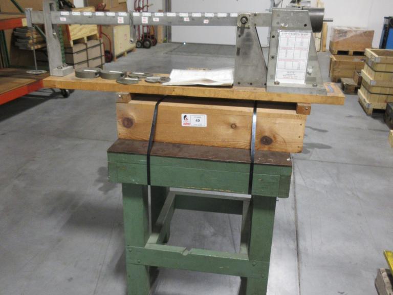 Balance Beam Testing Device, **Shop Made**, On Rolling Wood Cart with Weights and Conversion Charts- Auction Item