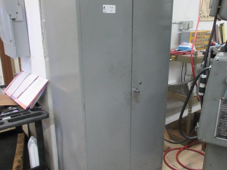 2 Door Metal Storage Cabinet, 4 Adjustable Shelves and Contents- Auction Item