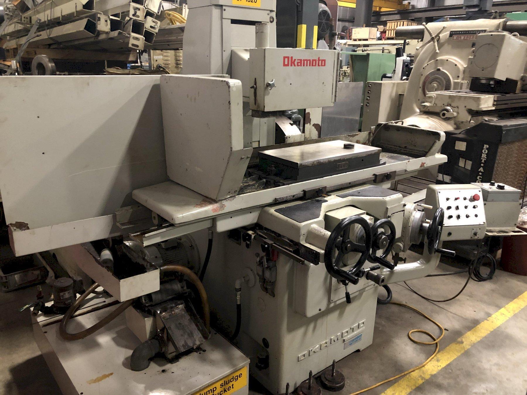 12" x 24" OKAMOTO SURFACE GRINDER, MODEL 124N, AUTO DOWNFEED, FINELINE CHUCK WITH VARIABLE CONTROLS