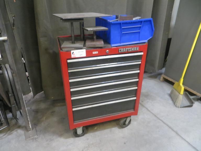 Craftsman Rolling Cart Tool Box w Contents of Clamps, Air Tools AND More- Auction Item