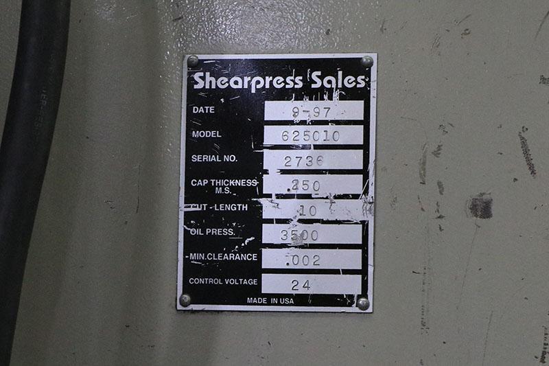 1/4" x 10' ACCURSHEAR HYDRAULIC POWER SHEAR MODEL: 625010