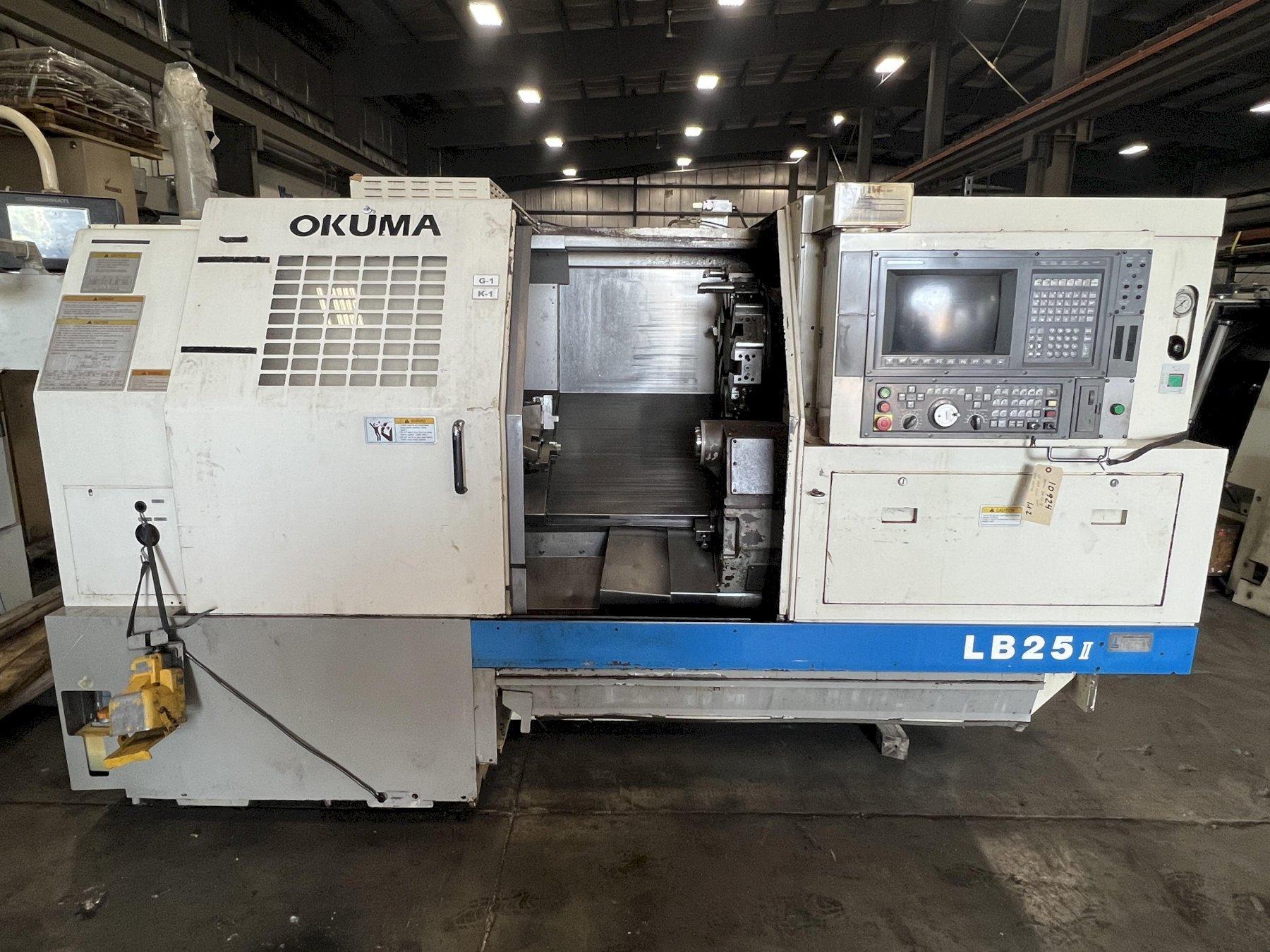 Okuma LB-25 II CNC Lathe with OSP7000L Control, Forkardt 10" 3 jaw Chuck, Tailstock, Chip Conveyor, Misc. tooling/Manuals