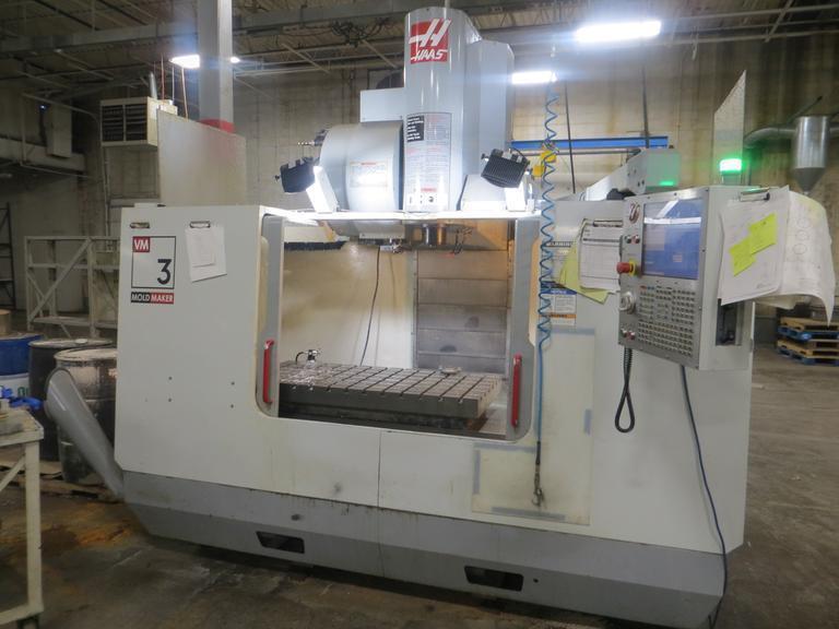 Haas VM-3 CNC Vertical Machining Center w 4th & 5th Axis Brushless Drives, 24+1 ATC, Chip Auger - New Haas Control Installed in 2018- Auction Item