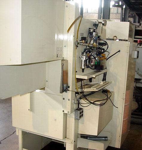 Wasino SG-5 CNC Gang Style, Fanuc 0TC CNC Control, 9" Swing, Collet Chuck, S. Robo-O Integrated Gantry Robot, Low Hours, 1999.