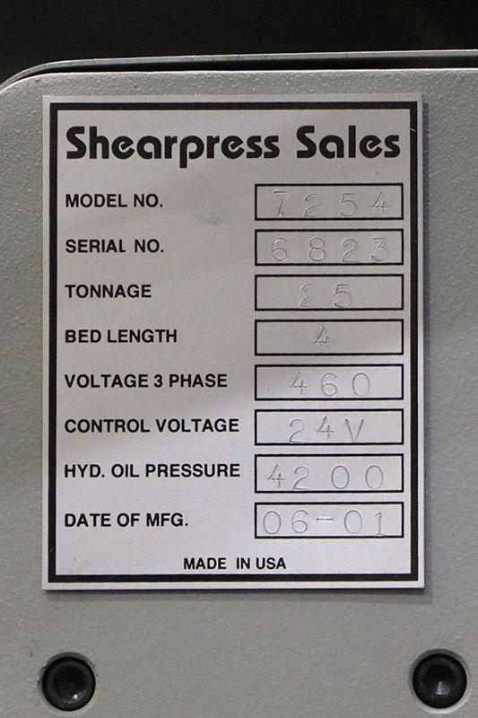 25 ton x 4 ft., Accurpress CNC Hydraulic Press Brake Model 7254