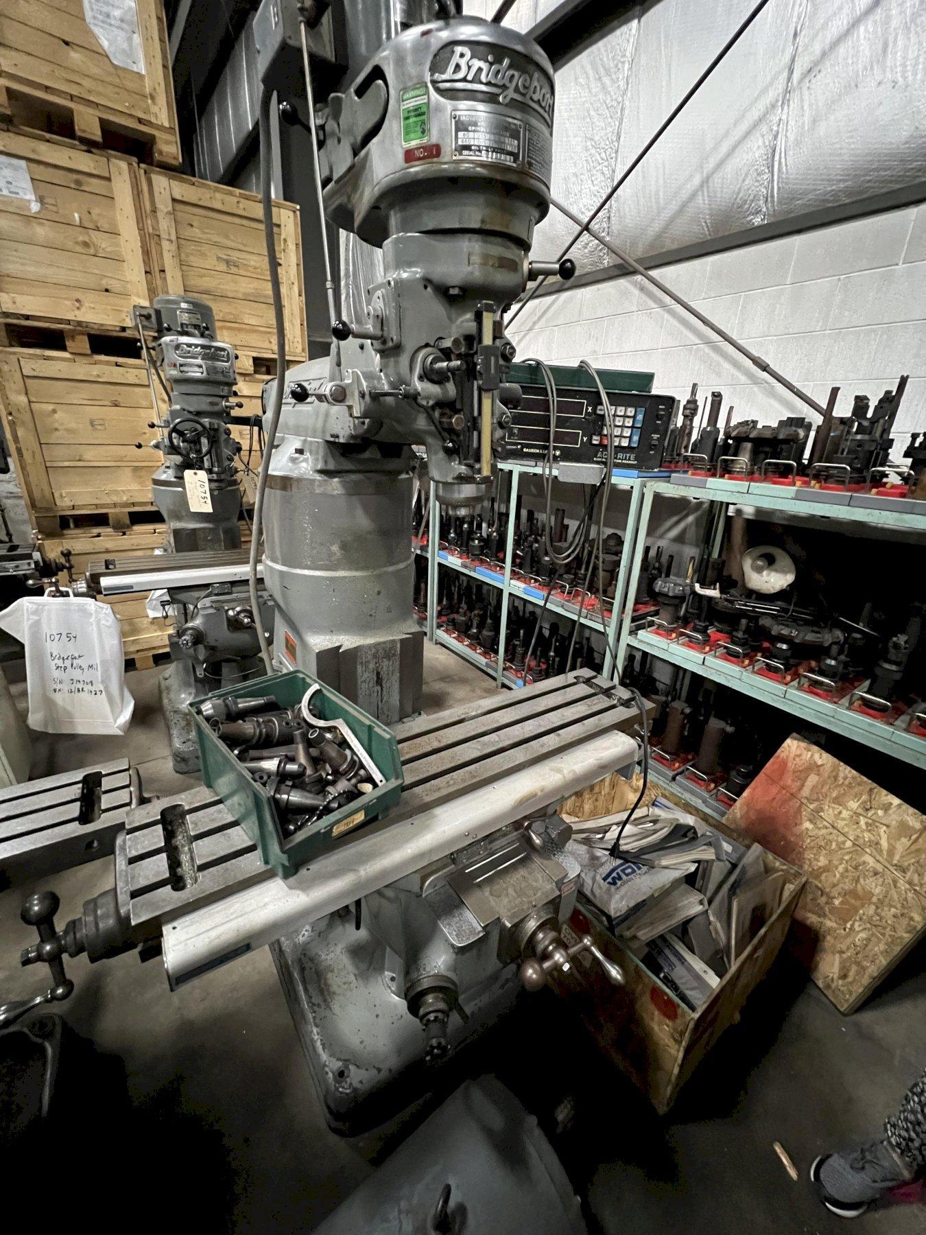 BRIDGEPORT VERTICAL MILL, SERIES 1, STEP PULLEY MILL, 1 HP, RISER, DRO, 1967