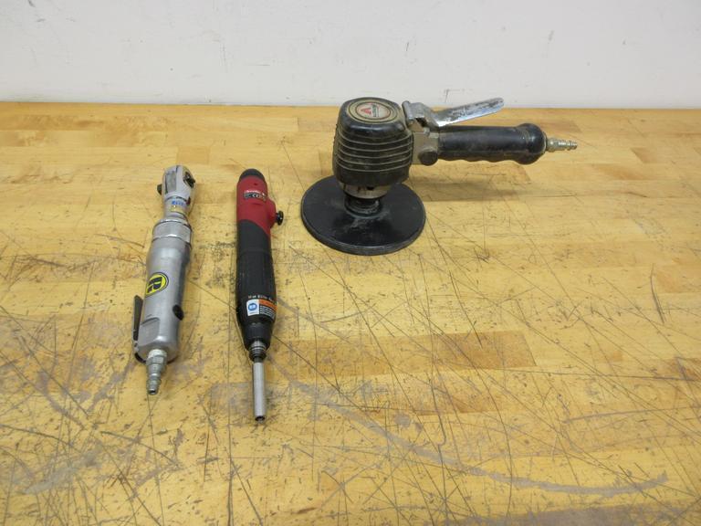 Pneumatic Air Tools, Alltrade 5.5" Random Orbital Sander, Rockford 3/8" Drive Ratchet, Desoutter 1/4" Drive Straight Screwdriver- Auction Item