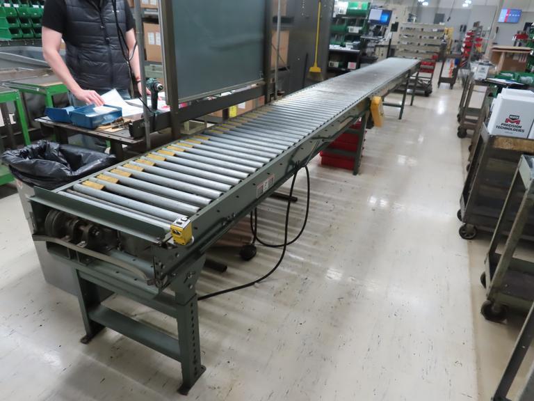 Hytrol 22" x 25' Powered Roller Conveyor System with Foot Pedal, (2) 10' Sections and (1) 5' Section- Auction Item