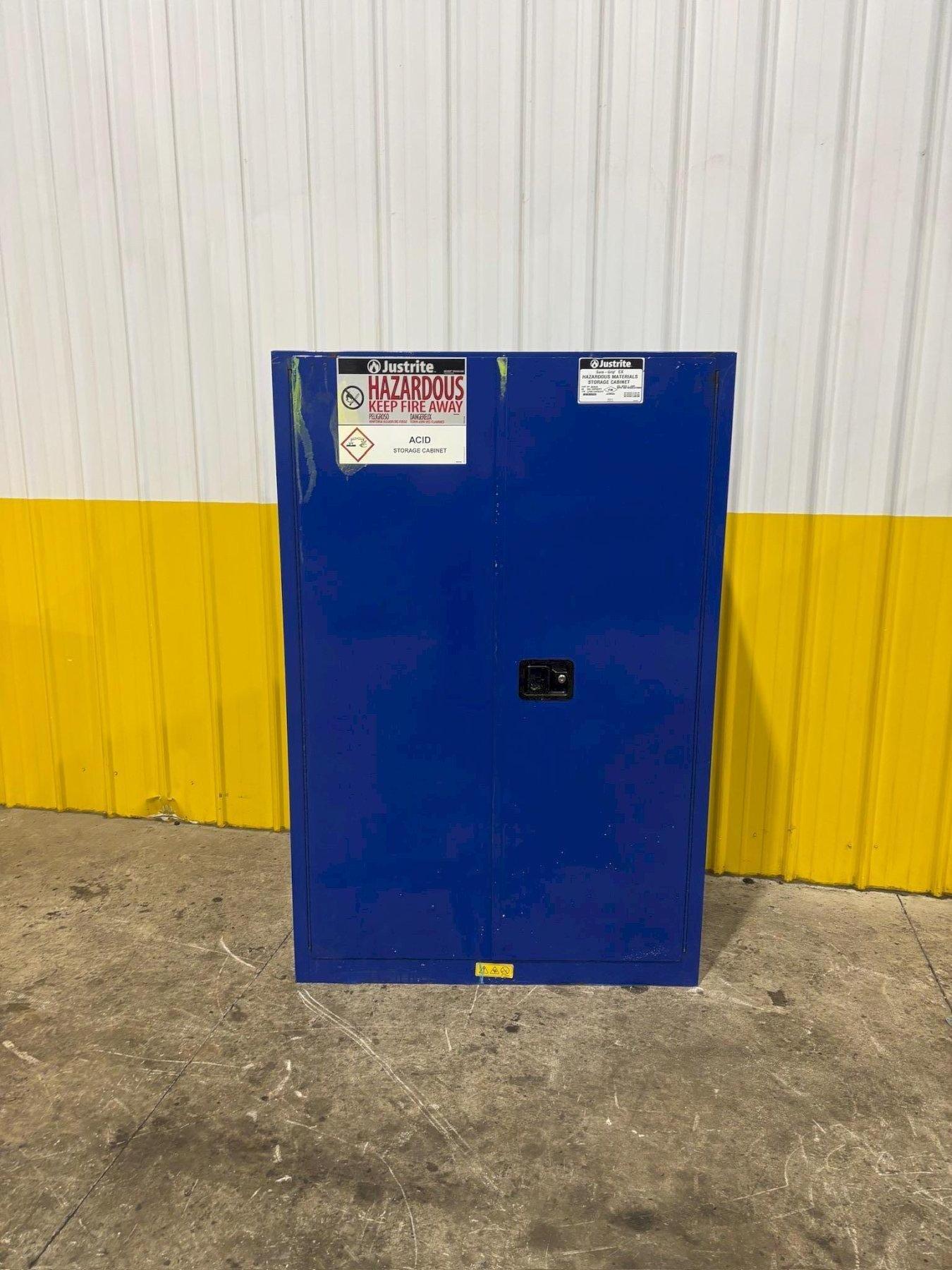 2 DOOR JUSTRITE HAZARDOUS MATERIALS STORAGE CABINET, 43” X 18” X 65” HIGH: YOBRO #24503