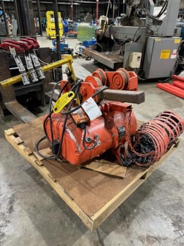 1 - PREOWNED CM 5 TON ELECTRIC CHAIN HOIST, MODEL #: 7032, S/N: H921HX