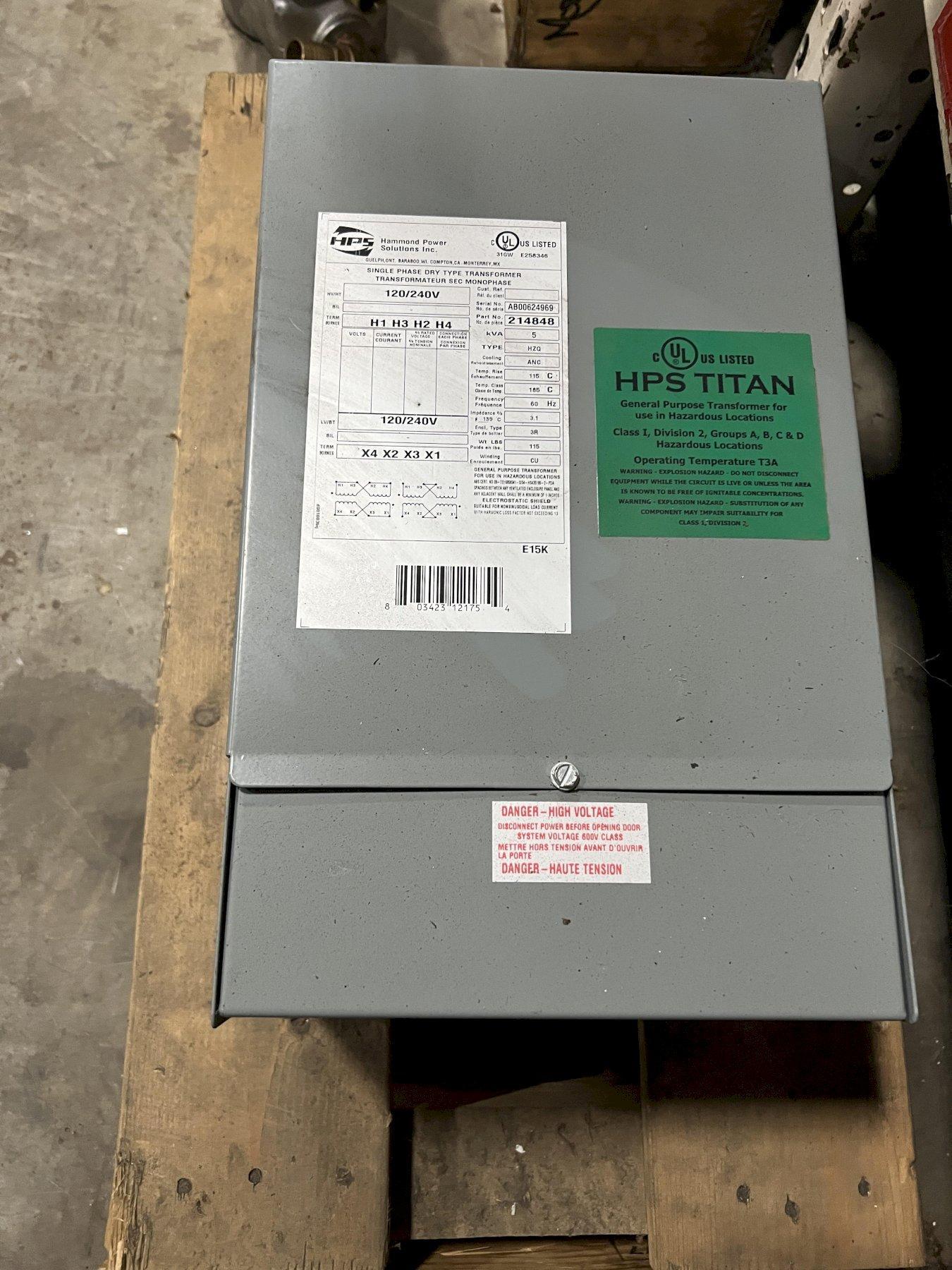 5 KVA HAMMOND TRANSFORMER, SINGLE PHASE, DRY TYPE