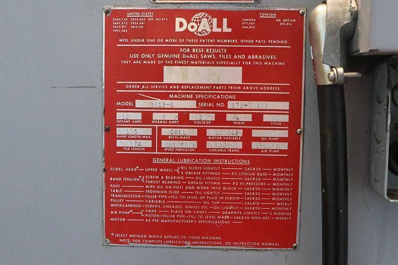 36" DOALL VERTICAL BANDSAW MODEL 3613-0